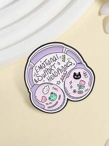 1pc Cute "EmotionalSupport Headphones" Enamel Pin,Cartoon Frog And Black Cat Stamp Badge,Fashion Accessory For Clothes And Bags,Gift For Music Lovers - Multicolor - View 5