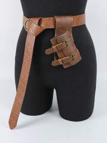 Set Sabuk dan Sarung Pedang/Kipas Lipat Kulit PU Gaya Abad Pertengahan 2 Buah, Tempat Penyimpanan Pedang/Kapak Panjang Antik Cocok untuk Permainan Peran LARP, Cosplay, Festival Renaisans, dan Kostum Sejarah Halloween - B - View 9