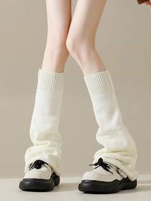 chuanwa(2) 1 Pair Women Solid Color Ribbed Top Knit Leg Warmers, Slouchy Flare Stacked Leg Socks, Y2K JK Leg Covers Fit Loafers - Multicolor - View 4
