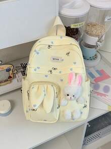 Cartoon Cute Rabbit Plush Backpack, Girly Student School Bag, Kindergarten Backpack For School, Travel, Outings, Lightweight Small Backpack, Casual Storage Small Bag - A - View 13