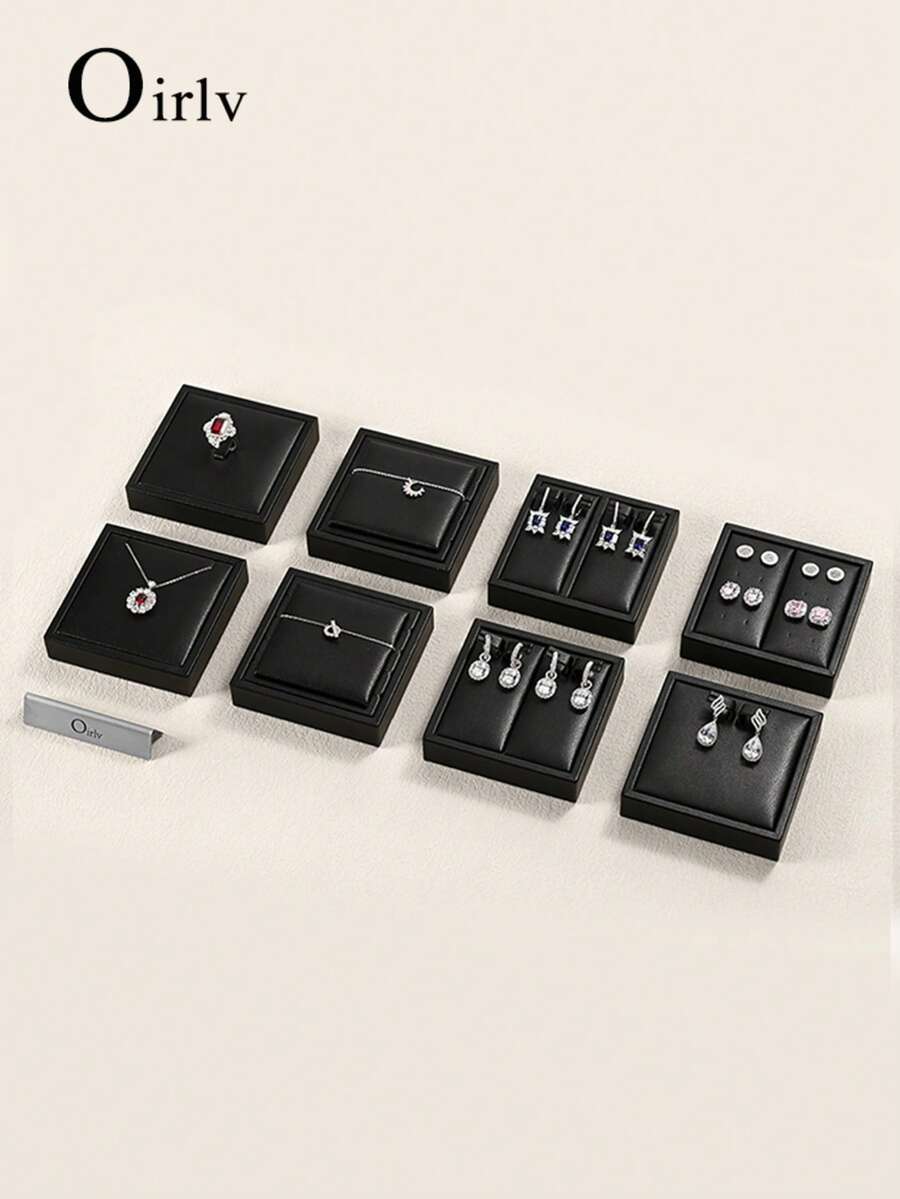 Oirlv Black High-End PU Leather Jewelry Display Props Ring, Earring, And Ear Stud Display Counter Jewelry Display Tray - Black - View 1