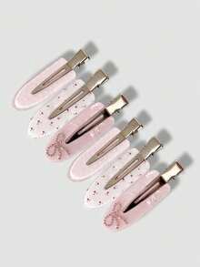 1/3/6pcs Cute Sweet Style Pink Seamless Crocodile Hair Clips, Gentle Girl Style Floral Polka Dot Side Bangs Clips, Rhinestone Bow Hair Clips For Women - Pink - View 1