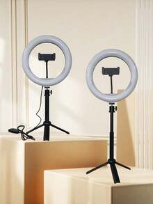 Luz de relleno de selfie/transmisión en vivo de 3 niveles, anillo de selfie de 10 pulgadas, soporte portátil ajustable en tamaño, adecuado para teléfonos inteligentes y cámaras deportivas, luz LED con trípode flexible y soporte para teléfono, compatible con iPhone y teléfonos Android para fotografía, grabación de video, transmisión en vivo, reuniones por Zoom, entrevistas, transmisión en vivo, vlogs, reuniones familiares, disparos de fiestas navideñas, para selfie manual, actividades al aire lib - Luz cálida Luz fría Luz cálida y fría - Ver 1