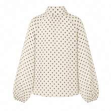 Women's Polka Dot Print Tie Neck Blouse - Apricot - View 8