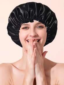 New Elastic Shower Cap: Double-Layered, Satin-Finish, Waterproof, And Oversized-Suitable For Long Hair And Deep Conditioning Treatments (PEVA Lining). - Multicolor - View 6
