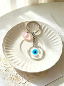 1pc Evil Eye Vintage Blue Eye Keychain, Heart-Shaped Frosted Blue Eye Bohemian Style New Bag Charm For Women, Key Chain Pendant For Men - Multicolor - View 6