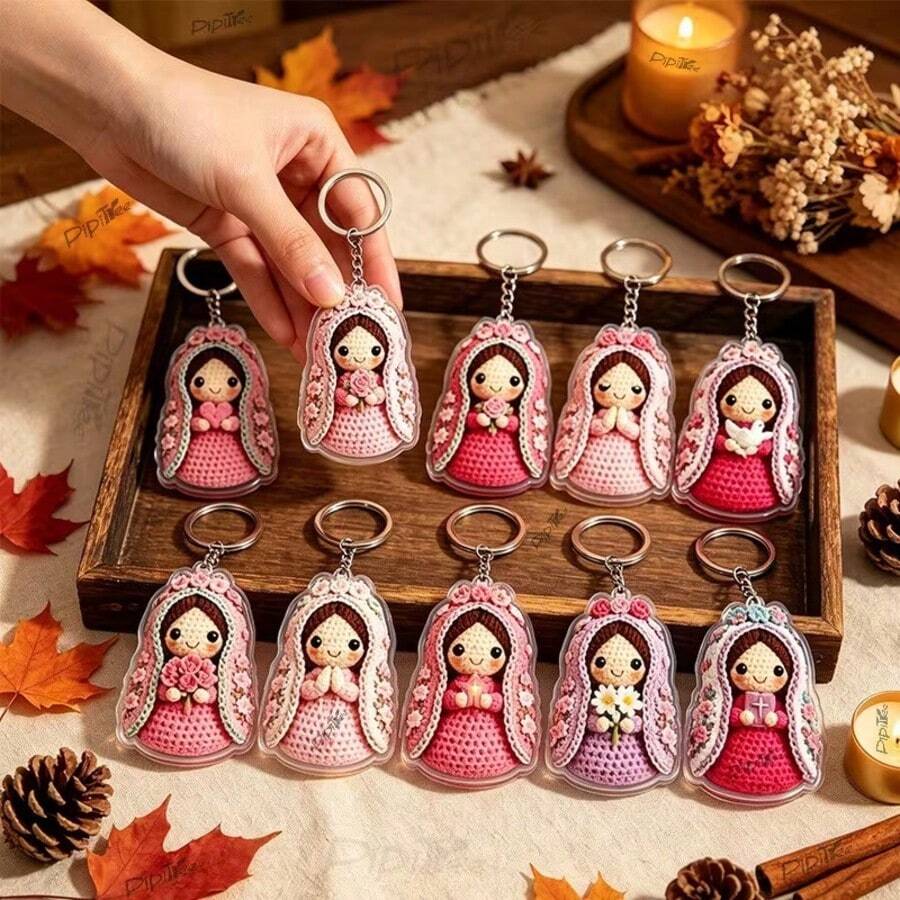 (2D Flat) 10pcs Acrylic Keychain Set, Mary Backpack Charm, Unisex, Couple Charm, Commemorative Gift, Car Keychain, Blessing & Grace, Believer Gift, Daily Use, Holiday, Religious Souvenir, Ramadan, Eid, Baptism, Wedding And Church Event, Wholesale Keychain, Backpack Keychain - View 1