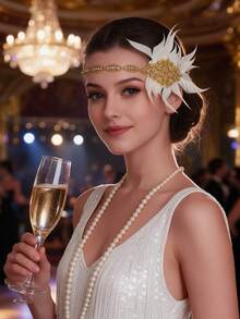 1PC 1920s Flapper Headband Water Brick Rhinestone Vintage Headpiece For Roaring 20s Gatsby Party Masquerade Carnival - A - View 1