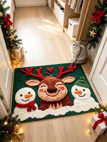 1pc Deer Snowman Doormat, Doormat, Small Rug, Welcome Mat, Carpet, Floor Mat, Outdoor Doormat, Kitchen Rug, Home Decor, Front Door Mat, Area Rug, Outdoor Mat, Home Decor - Multicolor - View 3