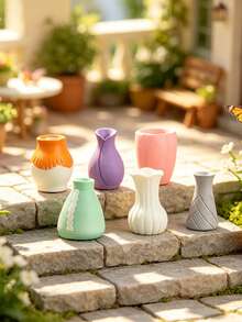 6pcs/Set Mini Resin Flower Vase Set, DIY Miniature Model Small Decor, Suitable For Home, Office And Other Desktop Decoration, Outdoor Garden Potted Plant Decoration, Perfect Holiday Gift - Resin Small Vase - View 1