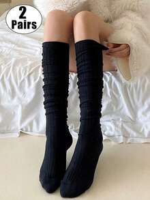4 Pairs Vertical Striped Knee High Socks, Loose Slouchy Boot Socks, Y2K JK Fashion Socks For Girls, Casual Daily Wear - Multicolor - View 19