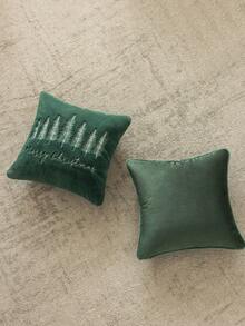 Homemorelove 2件組 3D聖誕兔毛刺繡抱枕套，字母聖誕樹刺繡圖案，280GSM天鵝絨布背襯刺繡裝飾枕套，18*18英吋、12*20英吋，適用於現代農舍風沙發、臥室、客廳家居裝飾，聖誕氛圍裝飾，不含枕芯 - 綠色 - 查看 4