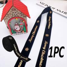 1PC 2.5cm Green & Ribbon With Gold Foil Christmas Holiday Decoration Gift Box Packaging Bow Ribbon, Christmas Decor Burgundy Velvet Christmas Letter Star Ribbon DIY Christmas Tree Bow Ribbon Webbing - Multicolor - View 10