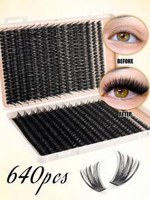 640/384/200 Clusters Eyelash Tray (D Curl), Large Capacity, High Quality Low Price, New DIY False Eyelashes, Fluffy And Soft, 3D Faux Mink Hair False Eyelashes, Makeup Eyelash Extensions, Home DIY Eyelash Extensions - DD - View 5