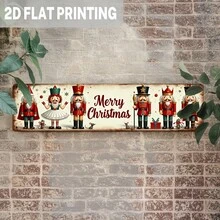 1pc 2D Flat Metal Sign, Classic Christmas Design With Blooming Nut Shell, Perfect For Holiday Season Wall Decor, Ideal For Farmhouse Or Home Decoration In Living Room, Bedroom (Random Style) - A - View 3