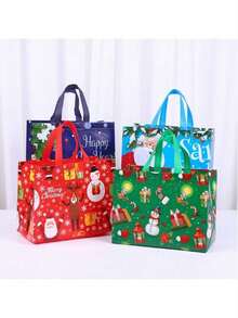 4 Large Non-Woven Christmas Gift Bags 32x25x17cm, Reusable Fabric Gift Packaging Bags For Christmas And New Year, Shopping And Party Gift Bags - Multicolor - View 1