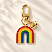 1pc/3pcs/4pcs Unisex Alloy Rainbow Oil Drop Pendant, Gold 3D Heart Charm Keychain, Minimalist Bag Pendant Wallet Accessory - Multicolor - View 18