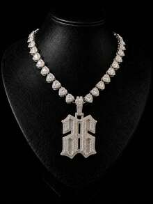 European & American Hip Hop Full Rhinestone Reverse Number 66 Pendant Necklace, Heart Tennis Chain, Unisex Street Rap Cool Fashion Accessory Gift - Reverse Number 6 - View 1