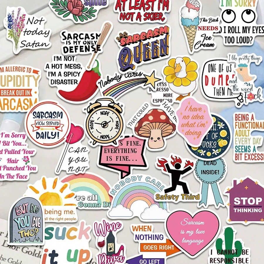 50pcs Sarcastic Voice Stickers, Suitable For Decorating Planner, Diary, Scrapbook, Planner, Luggage, Guitar, Skateboard, Manual, Notebook, Tablet, Water Bottle, Phone - Sarcastic Voice - View 1