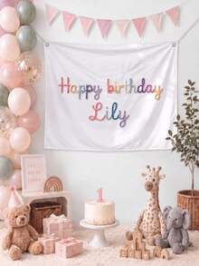 Personalized Custom Vintage Embroidered Birthday Banner, Custom Embroidered Birthday Wall Decor, Room Decoration Wall Hanging, Birthday Backdrop Curtain, Personalized 3D Yarn Letter Banner, Bohemian Style Birthday Tapestry Sign - Multicolor - View 3