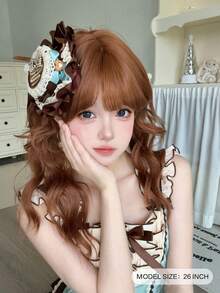 alicegarden 26-Inch Long Synthetic Wig Featuring A Natural Wavy Style In A A Stunning Rust Brown. Designed With Bangs , This False Hairpiece Is Perfect For Ms Daily Party Cosplay Use, Offering A Natural And Natural Durable Wig Gift For Ladies. (No Accessories) - Rust Brown - View 1