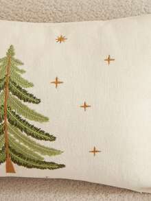 1pc Christmas Tree Embroidered Chenille Pillow Case, Red/Beige Holiday Decorative Cushion Cover, Hidden Zipper Design, Removable And Washable, Suitable For Sofa Living Room Christmas Home Decor, Pillow Insert Not Included - Beige - View 4