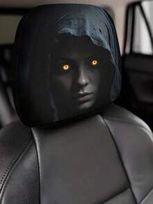 2pcs Modern Hooded Eye-Catching Mysterious Woman Print Car Headrest Covers, Halloween Interior Decoration Upgrade, Show Off Unique Charm, Elastic Design, Easy Installation, Suitable For All Car Models, All Season Use, Women's Car Accessories - Multicolor - View 3