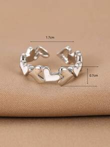 1Pc Sweet Gold Color Copper Pink Enamel Heart Open Ring For Women Daily Dating Valentine's Day Jewelry Gift - Multicolor - View 6