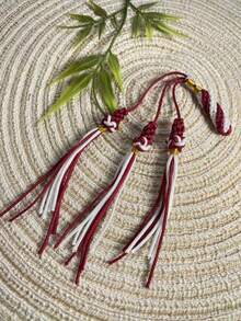 1pc Handmade Woven Prayer Beads Tassel Pendant, Dual-Color Contrast Tassel, Muslim Prayer Beads Accessory, DIY Handmade Tassel - Multicolor - View 3