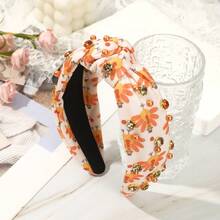 1pc Thanksgiving Knotted Headband, Plaid Pumpkin Rhinestone Decor Headband, Autumn Holiday Party Hair Accessory For Women - Multicolor - View 9