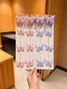 4pcs Girl New Style Vintage Handmade Butterfly Pearl Chain Braided Hair Clip Princess Fairy Headband - Multicolor - View 3