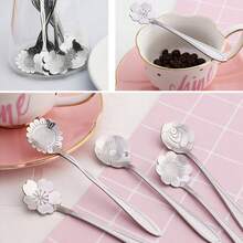 8pcs/Set Flower Coffee Spoon,Stainless Steel Teaspoon,Cute Tea Spoon,Flower Shaped Spoon,Coffee Stirring Spoon,Dessert Spoon,Ice Cream Spoon,Table Decor Spoon,Kitchen Small Gift,Gold Coffee Spoon - View 8
