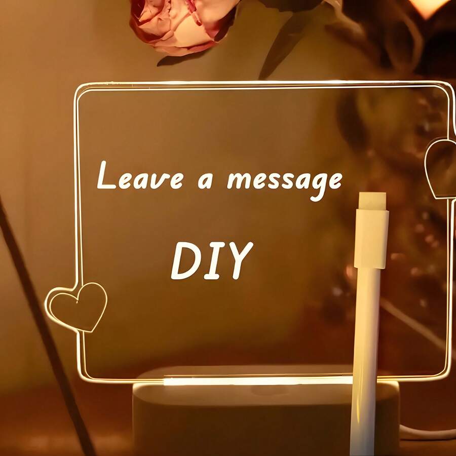 Acrylic LED Night Light With Detachable Message Board - Creative Desktop Decor, Perfect Gift For Home Or Office, Decorative Lighting, Solid Color Lighting, USB Powered, Bedroom Table Lamp - Warm white light - View 1