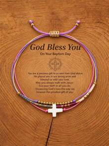1PC Fashionable Minimalist Colorful Nylon Cross Bracelet, Adjustable Bracelet, Baptism Gift, Blessing Gift - Multicolor - View 1