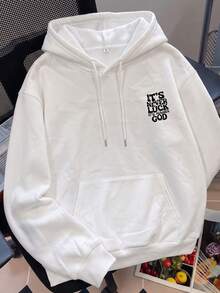 Women's White Long Sleeve Letter Print Sweatshirt Sweatshirt With Pocket Design And Ribbed Details, Suitable For Street Style Autumn Outfit - White - View 3