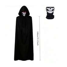 Grim Reaper & Vampire Cloak Set - Gothic Cape With Hood And Mask, Suitable For Halloween Party And Cosplay Costume - Black - View 13