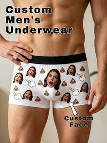 Men's Customized Female Face Poop & Butt Cloud Print White Polyester Boxer Briefs, Funny Creative Couple Gift, Daily Wear - Multicolor - View 1