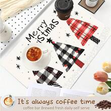 1pc Christmas Series Red & Black Plaid Cartoon Christmas Tree Pattern Printed Coffee Bar Mat, Drainage Mat, Coffee Machine Soft Bottom Diatomaceous Earth Drainage Mat, Soft Rubber Drainage Mat, Super Absorbent Wear-Resistant Dish Drying Mat, For Countertop Restaurant Kitchen Table Mat, Patio Dining Table Decor, Home Kitchen Supplies, Countertop Decorative Mat - Multicolor - View 7