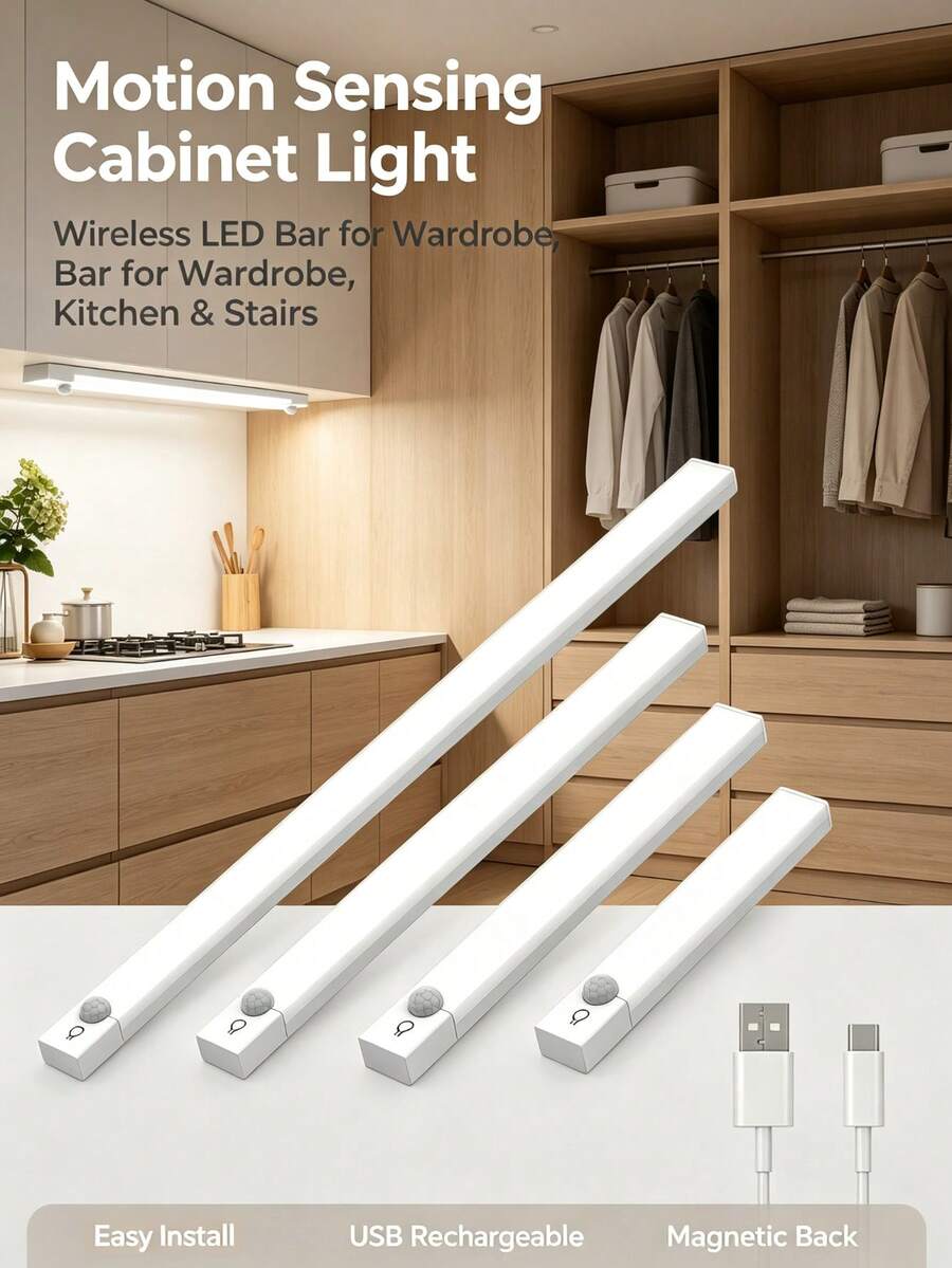3‑Color LED Cabinet Lights, Ultra‑Thin Smart Countertop Decor Lights, Home Lighting For Cabinet, Shoe Rack, Entryway, Kitchen Bedroom Wardrobe Essential Home Accessories - Cabinet Lights - View 1