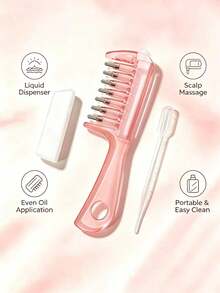 Pink Ball-Tip Scalp Oil Applicator Comb, Scalp Oil Distribution Comb, Suitable For Home, Travel, Salon And Daily Use. Essential Oil Hair Care Comb. Comb + Dropper (Random Style) - Multicolor - View 3