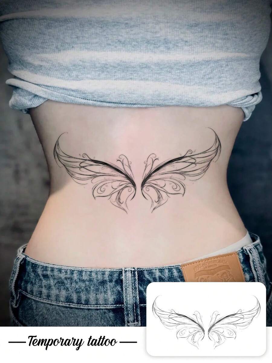 1pc Temporary Tattoo, Temperature Sensitive Color Changing Wings Pattern Black To Pink, Realistic Fake Tattoo Design, For Daily, Bachelorette Party Favors, Music Festival, Game, Graduation Gift, Lasts 3-5 Days - Multicolor - View 1