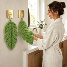 4pcs Banana Leaf Pattern Hand Towel Set, Includes 2 Coral Fleece Leaf Hand Towels And 2 Wall-Mounted Hooks, Soft, Absorbent, Quick-Drying, Hangable, Suitable For Kitchen, Bathroom Use, Also As Home Decor, Especially For Plant Lovers - Mint Green - View 7