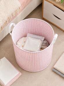 Portable Pink Fabric Storage Basket, Dual Handle Waterproof Laundry Basket, Suitable For Dormitory Bedroom And Bathroom, Large Capacity Grid Pattern Laundry Basket, Unisex, Closet Storage, Room Home Decor And Storage, Camping Travel Essential - Multicolor - View 6