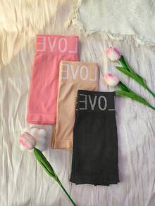 3件組女款高腰無縫平角內褲 LOVE字母印花 柔軟提臀塑形內褲 - 彩色 - 查看 9