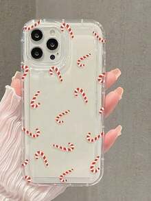 1pc Christmas Candy Cane Frosted Clear Print Phone Case,Compatible With IPhone 18 Pro Max 17 Pro Max 16 Pro Max 15 Pro Max 14 Pro Max & 11/12/13/14/15/16/17/18 Pro/Plus - Red - View 1