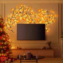 1pc Flexible Maple Leaf Branch String Light, Glowing Maple Vine Light, USB Powered, 8 Flashing Modes, Decorative Atmosphere Light, Suitable For Wall, Bedroom, Living Room, Autumn Home Decor And Thanksgiving - Maple Leaf Rattan - View 2