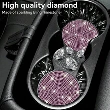 2pcs Shiny Car Cup Holder Coasters, Non-Slip Universal Fashion Car Cup Mats, Inlaid With Sparkling Crystal Rhinestones, Car Interior Accessories, Suitable For Women - A - View 5