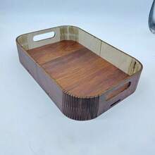 Walnut Wood Oval Design Tray With Handle, Suitable For Serving Food, Snacks, Drinks, Sushi, Steak, Pizza, Desserts, Cakes, Bread, Breakfast Tray, Coffee Tray, Tea Tray, Charcuterie Platter - Maroon - View 6