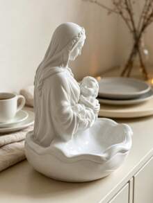 1pc Children's Statue With Wavy Bowl, White Holy Water Basin, Virgin Mary Small Statue, Suitable For Shelf Altar, Elegant Religious Home Decor, Wavy Bowl Tray, Altar Home Decor, Christian Gift - 1 Pc - View 5
