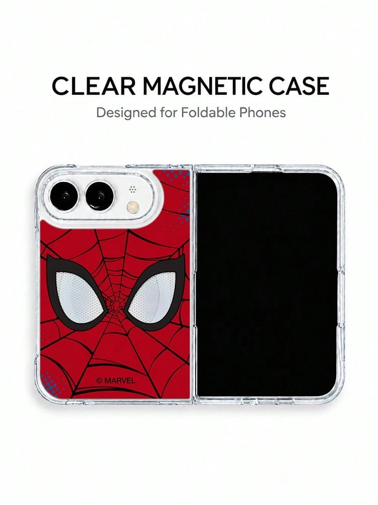 Miniso 蜘蛛人手機殼,適用於 iPhone 18 Duo,中性情侶款,創意卡通塗鴉彩繪設計,極簡透明 MagSafe 磁吸可折疊手機殼 - 無色 - 查看 1